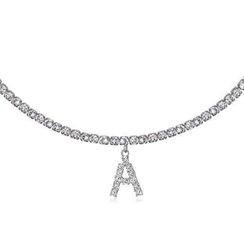 LecAit 14k Gold Plated Initial Choker Necklace with CZ Diamonds for Women