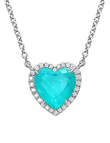 Michooyel Sterling Silver Paraiba Heart Pendant, 5ct Tourmaline, 16-18" Chain