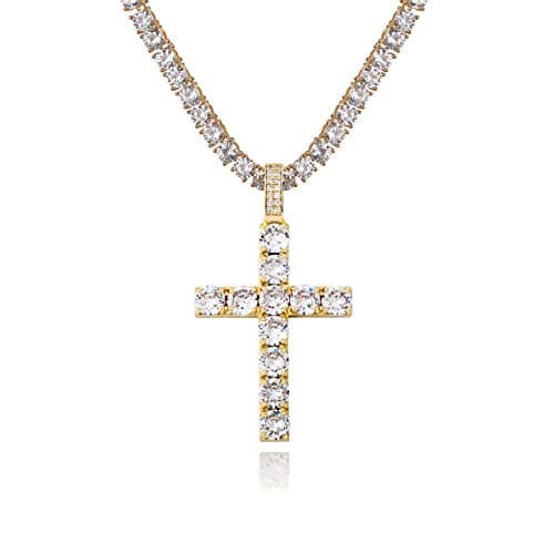 TOPGRILLZ 14K Silver Plated Gold Heart Cross Necklace & Pendant Chain