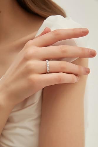 EAMTI Sterling Silver Baguette & Round CZ Two-Row Eternity Ring Size 4-10