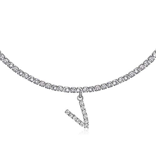 LecAit 14k Gold Plated Initial Choker Necklace with CZ Diamonds for Women