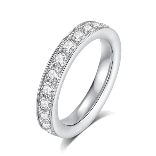 Moissanite Eternity Ring for Women D Color VVS1 Round Cut S925 Sterling Silver 18K White Gold Plated Wedding Ring