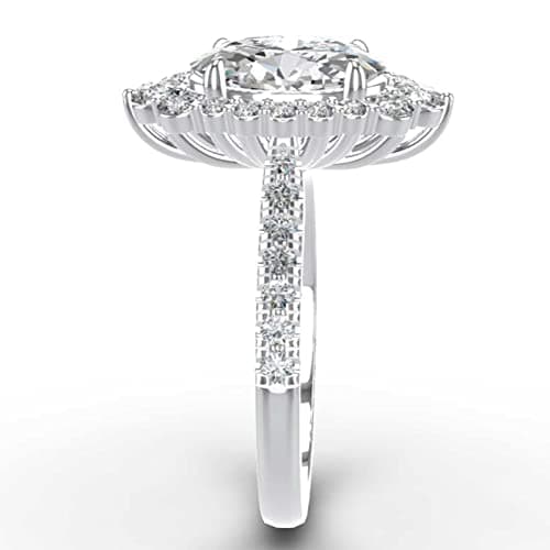 FixStar VVS Moissanite Halo Ring 3.83ct Oval Cut Engagement RingSterling Silver 18K White Gold Plated