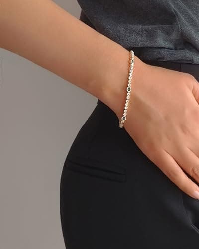 KZZENKI 3mm Gold Cubic Zirconia Tennis Bracelet, 7 Inch