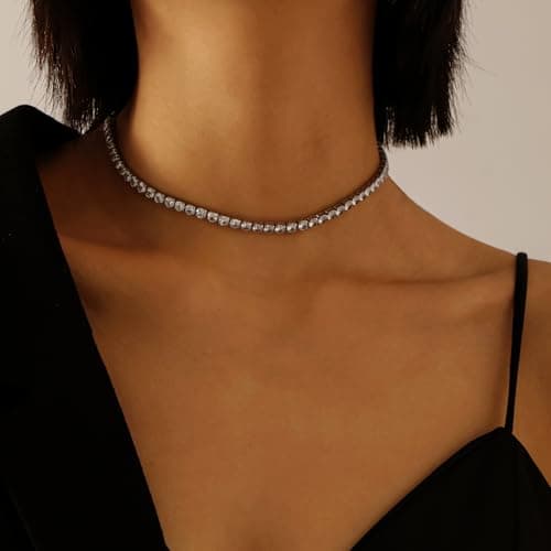 Episkeyk Women's 4mm 3A Cubic Zirconia Tennis Necklace, 14K Gold Plated Trends