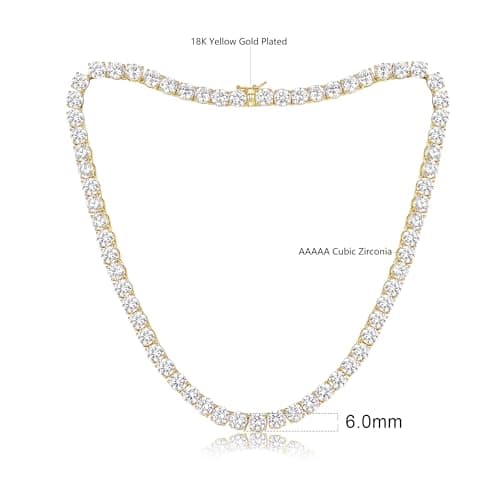 Gemsme 18K Yellow Gold Plated 6mm Round CZ Tennis Necklace