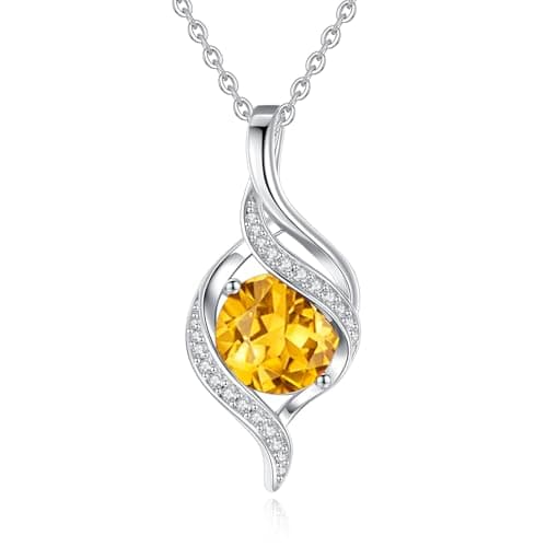 FANCIME Women's Round Cubic Zirconia Birthstone Necklace in Sterling Silver for Mom