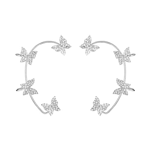 Rhinestone Butterfly Ear Cuffs No Piercing Earrings for Women