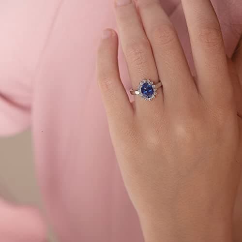 Angara Natural Blue Sapphire Diamond Halo Ring in 14K Gold/Platinum | Diana Inspired, Birthstone Gift for Her
