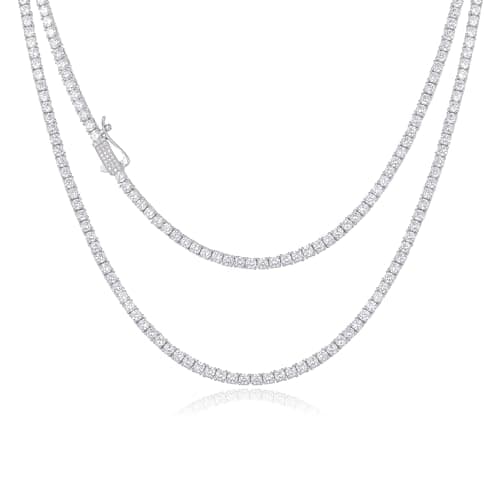 3MM CG&KYGG Men's & Women's White Gold Plated Tennis Necklace (New Safety Clasp, Quality Gift)