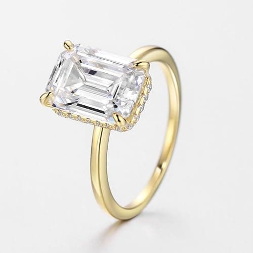 Michooyel 18K Gold Plated Emerald Cut Cubic Zirconia Engagement Rings For Women