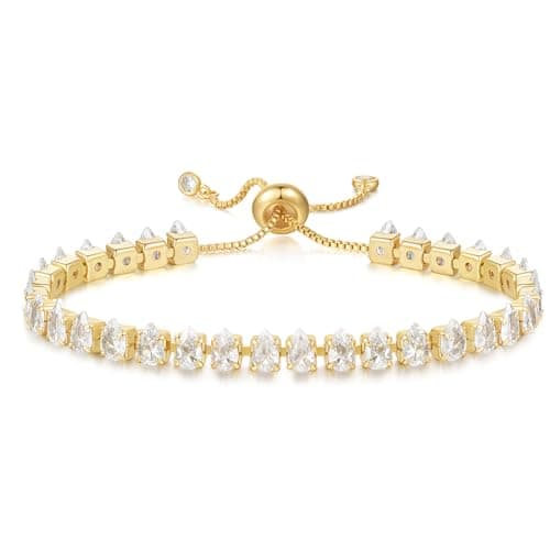 KissYan 14K Gold Plated Cubic Zirconia Adjustable Slider Tennis Bracelet