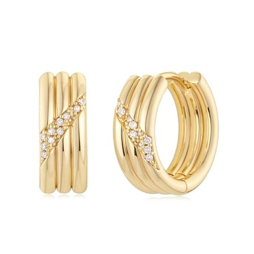 MYEARS 14K Gold Plated Hypoallergenic Women's Gold Earrings Cubic Zirconia Hoop
