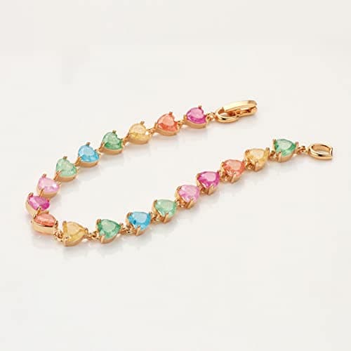 Michooyel 18K Gold Plated Rainbow Cubic Zirconia Heart Bracelet for Women