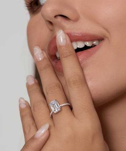 Michooyel 4ct Emerald Cut CZ Engagement Ring for Women, D Color VVS Wedding Promise Ring in Sterling Silver