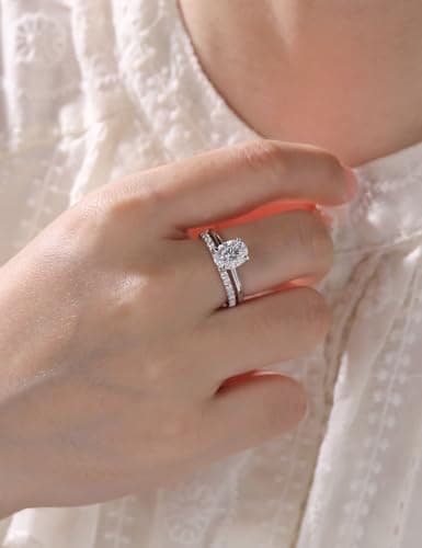 getlove 18K White Gold Plated Moissanite Wedding Band