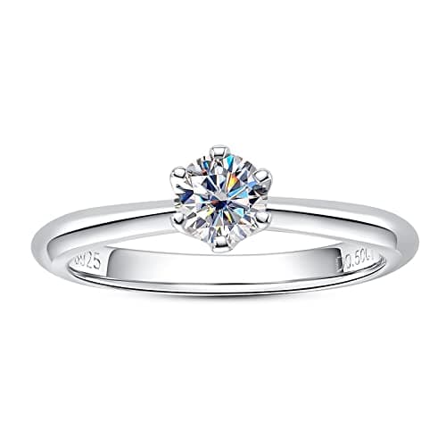 AimiIee Moissanite Engagement Ring, 0.5-3CT Round BrilliantGold Plated 925 Sterling Silver