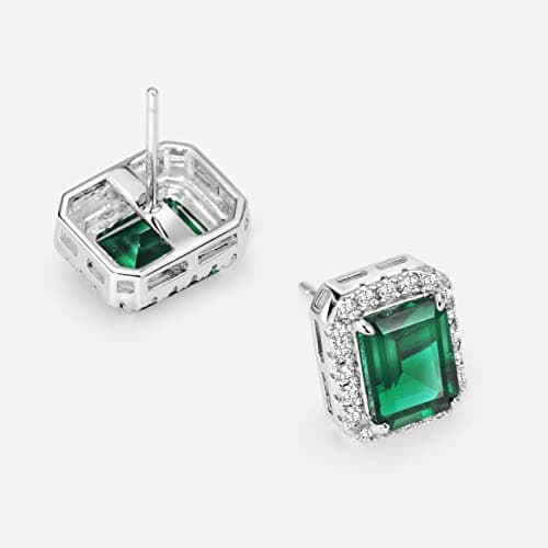 Refined title: S925 1.5ct Lab-grown Emerald Halo Stud Earrings in Sterling Silver