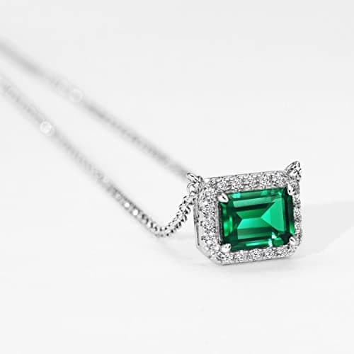 Michooyel 925 Sterling Silver Lab-grown Emerald Pendant Necklace for Women