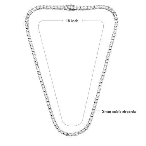 MDFUN 18K White Gold Plated 3.0mm CZ Round Cut Tennis Necklace Chain