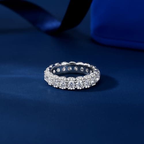 Moissanite Eternity Ring for Women D Color VVS1 Round Cut S925 Sterling Silver 18K White Gold Plated Wedding Ring