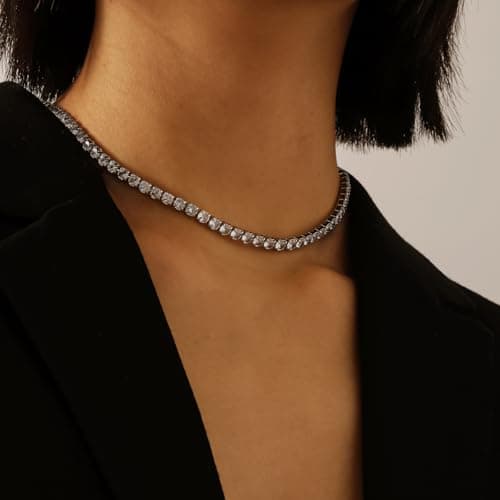 Episkeyk Women's 4mm 3A Cubic Zirconia Tennis Necklace, 14K Gold Plated Trends