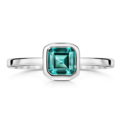 Michooyel S925 Lab-created Emerald Solitaire Ring for Women Sterling Silver