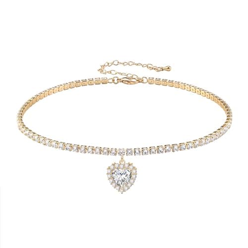 EFTOM Sparkly Gold/Faux Diamond Heart Choker Necklace for Women