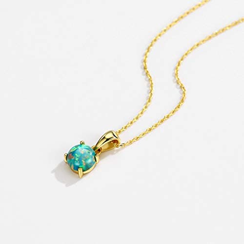 Michooyel Sterling Silver 4 Prong Opal Pendant Necklace 18K Rose Gold Tone