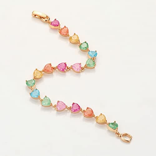 Michooyel 18K Gold Plated Rainbow Cubic Zirconia Heart Bracelet for Women