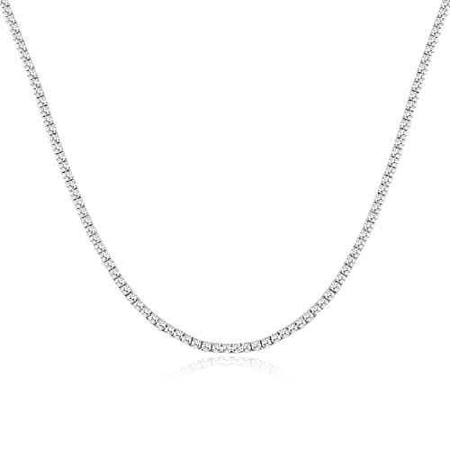 Tennis Necklace 925 Silver| 3-6mm CZ Round Cut Chain for Women and Men 16-24inches