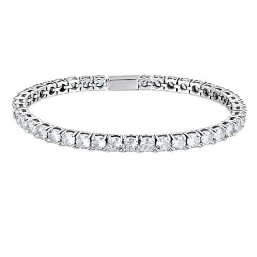 Zsllzm Women & Men 4/5mm 1 Row Prong-Setting Stainless Steel Cubic Zirconia Tennis Chain Necklace with Gift Box