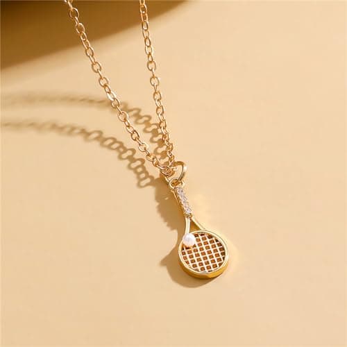 Pearl Pendant Necklace Gold Plated Tennis Racket Charm Gifts for Women