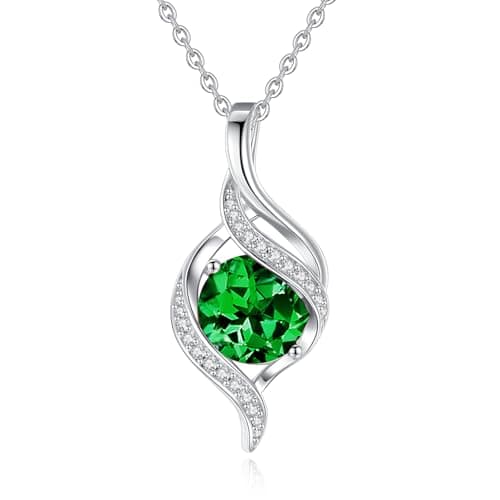 FANCIME Women's Round Cubic Zirconia Birthstone Necklace in Sterling Silver for Mom
