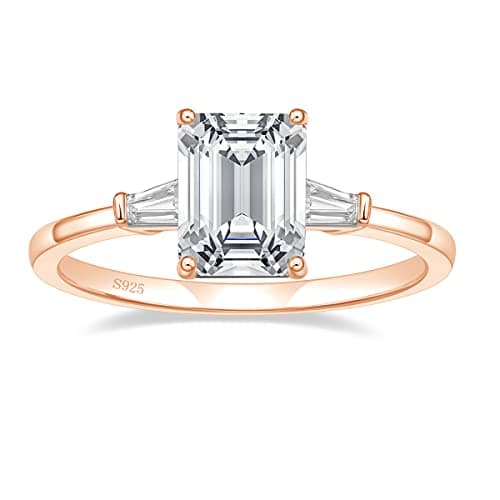 EAMTI 3CT 925 Sterling Silver Engagement & Wedding Ring, 3-Stone Emerald Cut CZ for Her