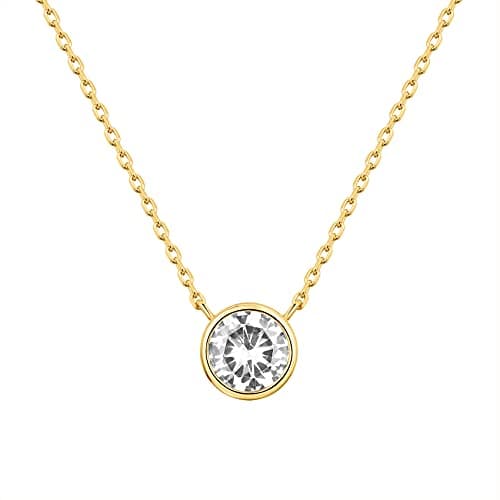 PavoI 14K Gold Plated Circle CZ Solitaire Choker for Women