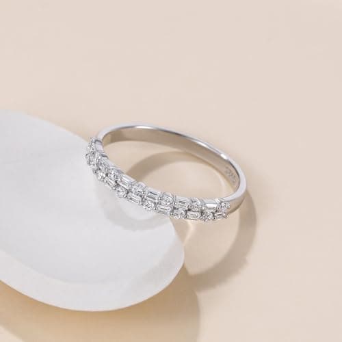 EAMTI Sterling Silver Baguette & Round CZ Two-Row Eternity Ring Size 4-10