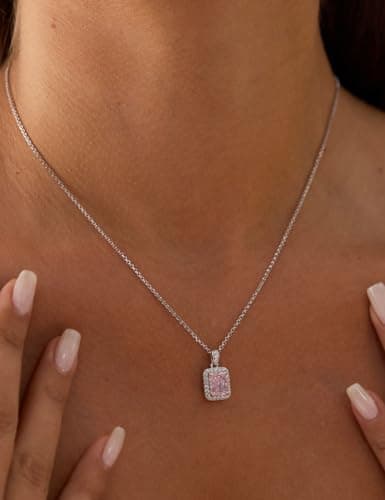 1.8ct Radiant Cut Halo Cubic Zirconia Sterling Silver Necklace for Women by Michooyel
