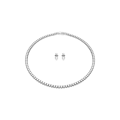 Swarovski Matrix Tennis All-Round Necklace & Pierced Stud Earrings with Clear Crystals