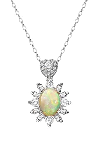 Michooyel Oval Opal & Cubic Zirconia Pendant Necklace for Women