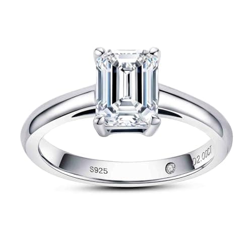 AnuClub Emerald Moissanite Engagement Ring, 925 Sterling Silver, Eternity Wedding Band