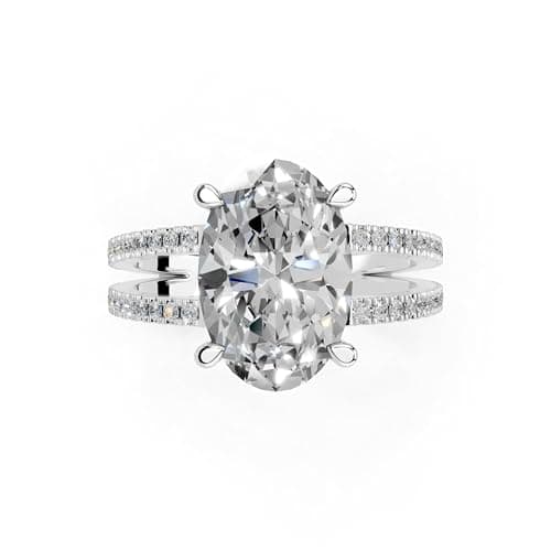14K Gold Platinium Pave Split Shank Oval Lab Grown Diamond Engagement Ring (1.0-5.0 Ct)
