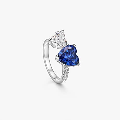 Michooyel S925 Sapphire Heart Open Ring with Cubic Zirconia Statement Ring for Women