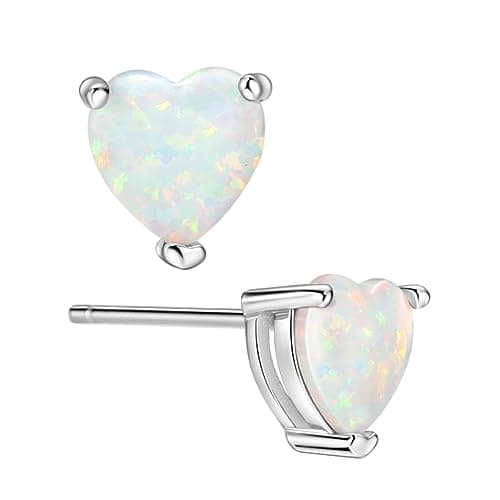Michooyel Sterling Silver Heart-Shaped Opal Stud Earrings for Women