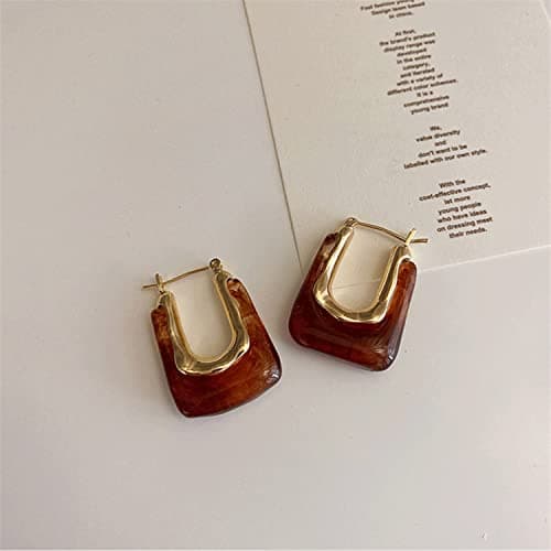 NORLSO Chunky Clear Retro U-Shaped Hoop Minimalist Square Resin Huggie Earrings