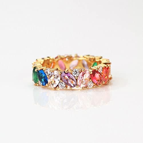 Michooyel Women's 18K Gold Plated Rainbow Oval CZ Eternity Ring
