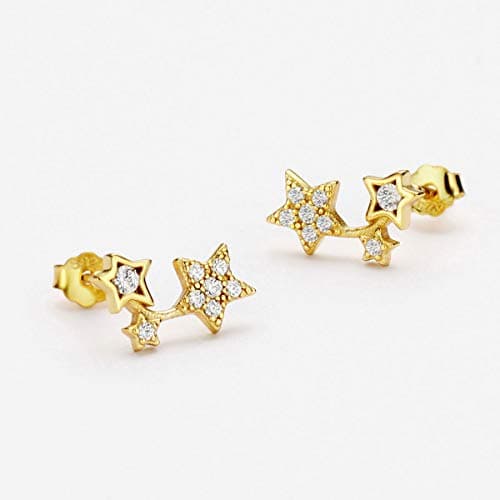 S925 CZ Star Stud Earrings Crawler Climber 18K Gold Fine Jewelry For Women