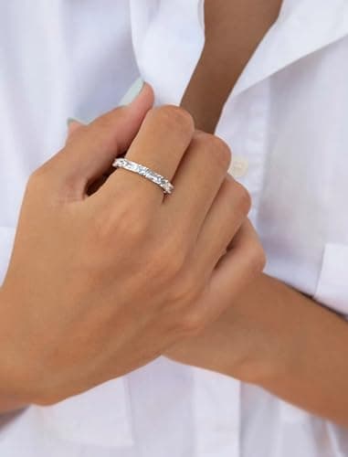 Starchenie 925 Sterling Silver Stackable Gemstone Ring for Her | Eternity Ring Size 5-10