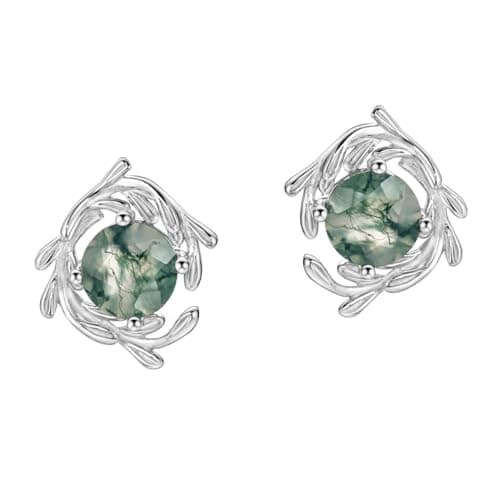 Michooyel Natural Moss Agate Stud Earrings for Women 925 Sterling Silver