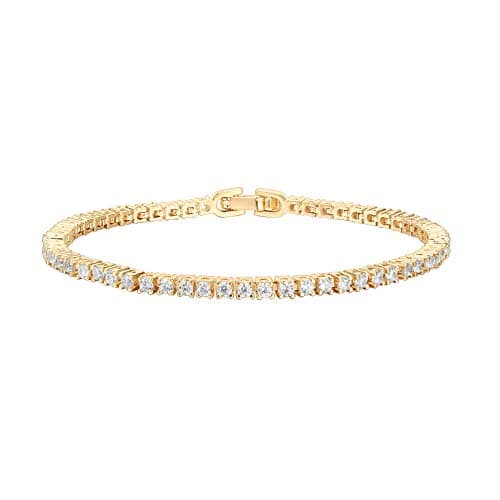 PavoI 14K Gold Plated 4mm CZ Tennis Bracelet | Women's Gold Bracelet Size 6.5-7.5 Inch